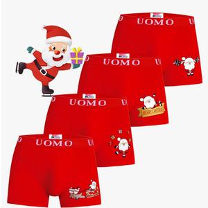 POWER UNICO FLOWER Boys Christmas Boxer Briefs Underwear 4-Pack – Soft Cotton Trunks, Red Holiday Underpants, 12-14Y