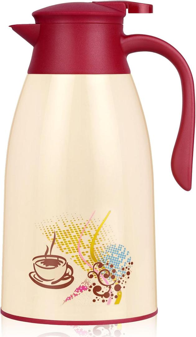 AceChef 40.5 Oz Thermal Coffee Carafe, Vacuum Insulated Glass Lined Coffee Thermos, 1.2Liter Tea Pot with Lid, Heat Retention for Coffee & Tea (Yellow)