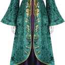 AMNPOLEN Adult Winifred Sanderson Costume Dress Women Girls Medieval Halloween Cosplay Witch Sorceress Long Velvet Robe Cape Outfit (Adult, Medium)