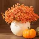 Fall Artificial Flowers for Outdoor Clearance - 12 Pcs Faux Eucalyptus Stems with Mums, UV Resistant Fake Fall Flowers, Artificial Plants for Porch, Front Door Wreaths, Centerpieces (12, Fall Orange)