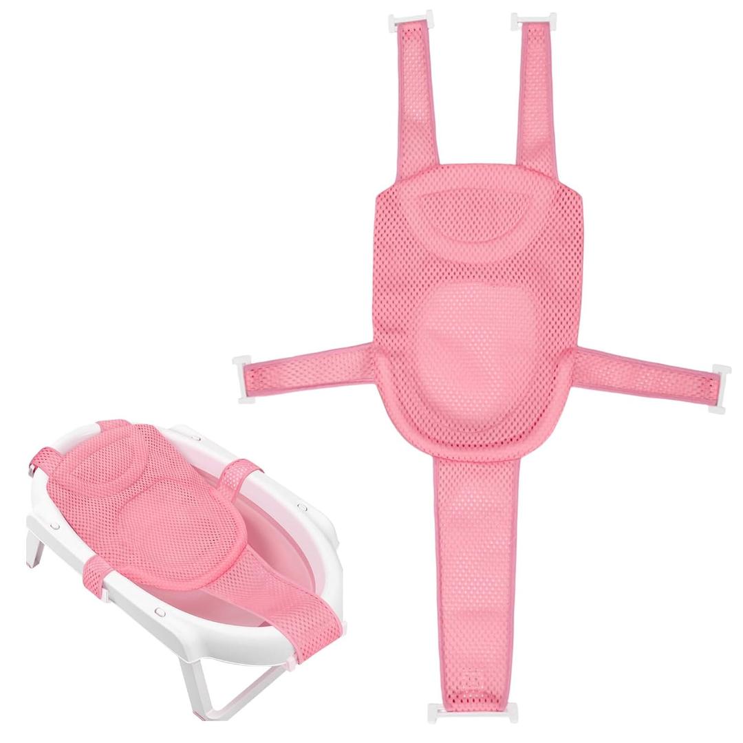 Colorlife Baby Bath Seat Support Net Infant Bathing Seat Support Mat, Adjustable Comfortable Non-Slip Five-Pointed Baby Shower Net Bathtub Sit Up Mesh for Newborn 0-6 Months-Pink(No Bathtub)