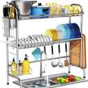 HOWDIA Stainless Steel 2-Tier Over The Sink Dish Drying Rack with Utensil Holder, Large, for Kitchen Counter (3 Tier,silver)