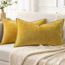 decorUhome Summer Couch Throw Pillow Covers 12x20 Set of 2, Decorative Soft Velvet Modern Cozy Chenille Lumbar Pillow Cases with Elegant Design for Sofa Bed Living Room Home Decor, Mineral Yellow