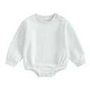 Gueuusu Newborn Warm Sweatshirt Romper Baby Boy Girl Solid Crewneck Long Sleeve Fleece Sweater Bodysuit Thick Winter Clothes (Light Gray, 3-6 Months)