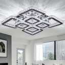FRIXCHUR 20" Crystal Chandelier Square Led Crystal Flush Mount Ceiling Light 8 Lights Modern Crystal Ceiling Pendant Light Led Crystal Chandelier for Living Room Bedroom Cool White 6500K