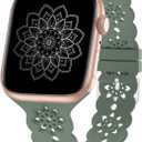 Floral Silicone Band Compatible with Apple Watch Bands 38mm 40mm 42mm 44mm 41mm 45mm 49mm Women Men, Design Wristbands Soft Breathable Watch Bands for iWatch Ultra/2/3 SE/3 Series 11/10/9/8/7/6/5/4/3/2/1