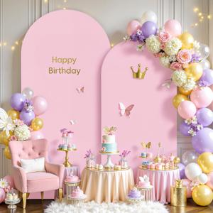 Pale Pink Arch Cover 2 Set-7.2FT and 6FT Arch Backdrop Cover Spandex Fitted Wedding Arch Stand Covers for Baby Shower Girls Birthday Party Bridal Shower Wedding Banquet Photo Background Decorations