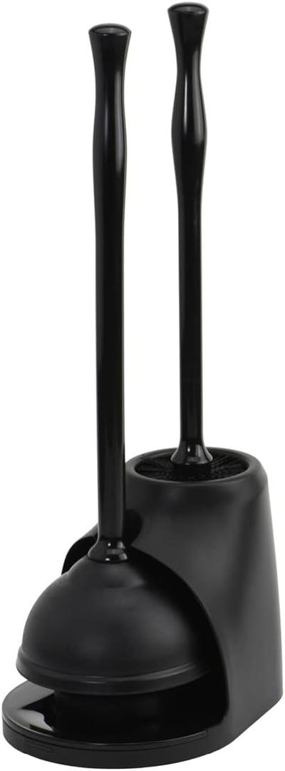 Casabella Bowl Brush & Plunger Combo - Heavy-Duty Toilet Plunger and Cleaning Brush, Ergonomic Handles, Durable Bowl Brush, Tackles Tough Clogs, Discreet Storage, Black