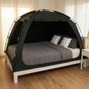 Alvantor Bed Tent, 93% Blackout Privacy Sleep Tent for Indoor Use, Easy to Set Up Dream Play Tents with 2 Doors, Portable Breathable Shelter for Kids and Adults, Black (75"L x 54"W)
