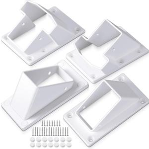 4 Pack 2" x 3.5" Vinyl Fence Stair Railing Brackets Kit with Screws Porch and Deck Bracket Parts Top and Bottom Classic Brackets Set for Decking Railing