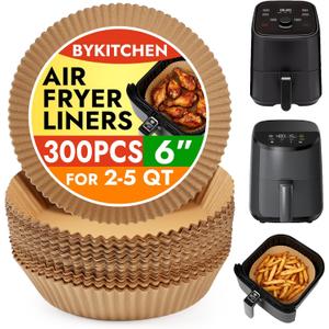 BYKITCHEN 300PCS Small Disposable Air Fryer Liners for 2 to 5QT Airfryer, Round Air Fryer Parchment Paper Liners, Compatible with Ninja AF101 4 QT, CHEFMAN 2 QT, Cosori 2.1QT, Dash 2.6 Quart & More