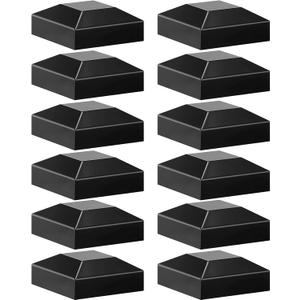 Dunzy Aluminum Fence Post Caps 2" x 2" Black Post Caps Fence Topper Pressure Fit Post Cover for Mailbox Metal Wood Plastic Vinyl Iron Deck Railing(12 Pcs)