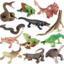 EOIVSH 12PCS Realistic Reptile Animal Figurine Set, Cold Blooded Amphibians Wild Animal Figures Toy with Lizard Komodo Dragon Snake Alligator for Kids and Toddlers 3+