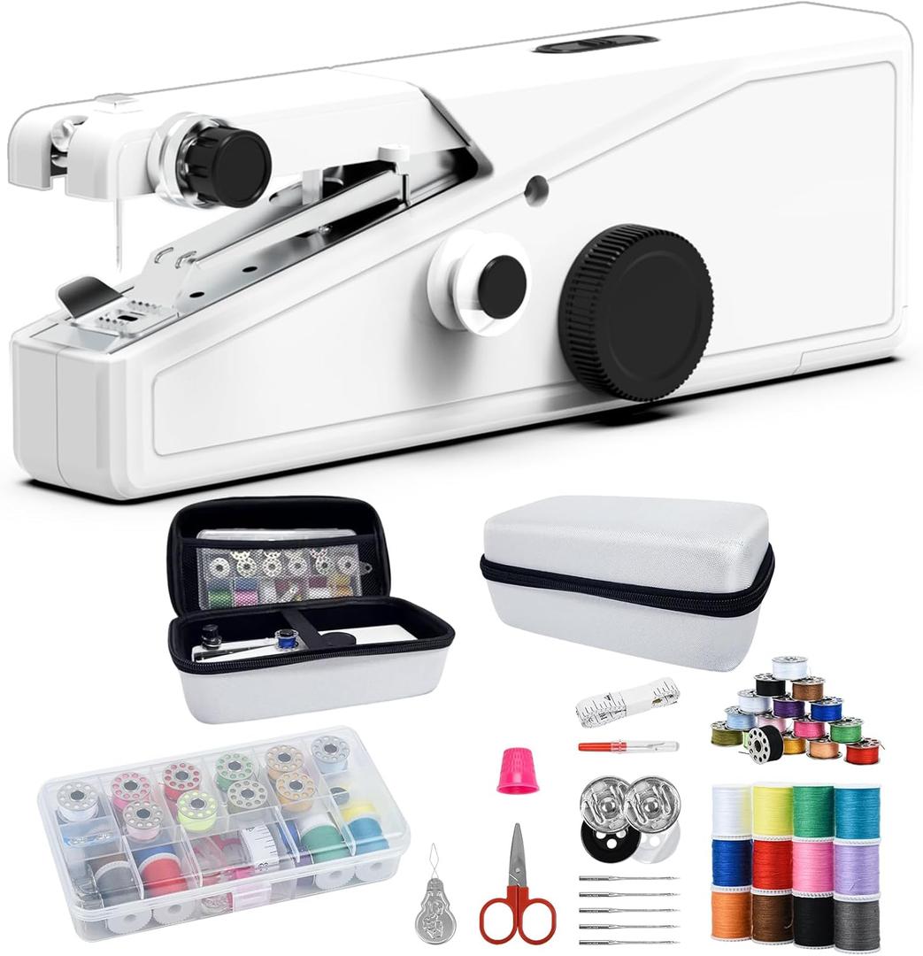Handheld Sewing Machine For Beginners, Mini Sewing Machine Portable, Easy To Use & Includes Sewing Kit, DIY Projects at Home or on the Go, Sewing Machine for Adults and Beginners, White