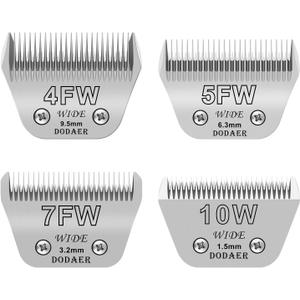 4 Pack Detachable Pet Dog Grooming Blades-Size 10W+7FW+5FW+4FW Dog Grooming Wide Blade,Cutting Length 1/16 in -3/8 in1.5mm-9.5mm,Compatible with Most Andis,Oster A5,Wahl km10 Clippers (Silver)