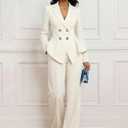 2 Piece Blazer Set for Women Dressy Double Breasted Pants Suit Professional Business Formal Office Work Outfits Beige, Medium