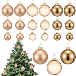 18 Pcs Glass Christmas Ball Ornament Set 1.18'' 1.57'' 2.36'' Christmas Tree Decoration Baubles Matte Shiny Clear Hanging Glass Balls Bulk for Xmas Tree Party Holiday Decor Gifts(Gold)