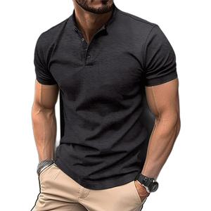 Men's Short Sleeve Henley Shirt - Premium Fitted for Men - Comfortable Casual Daily Wear (Black, S)