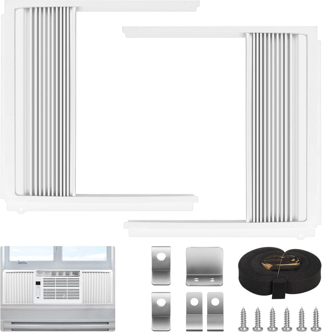 Window Air Conditioner Side Panels with Frame, Adjustable AC Insulation Side Panels for Window Units, Air Conditioner Accordion Filler Curtain Kit Replacement for 5000 BTU Units