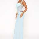 Women Sexy Lace Patchwork Maxi Dress Spaghetti Straps Y2K Sheer Long Bodycon Club Cocktail Long Dresses (Blue, L)