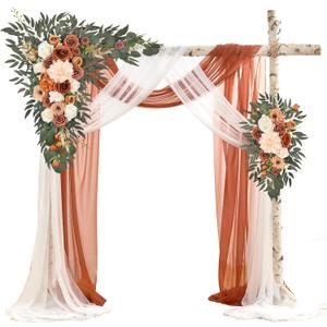 Wedding Arch Flowers with Drapes Kit (Pack of 4) - 2pcs Artificial Terracotta Deluxe Swag with 2pcs Sheer Drapes for Wedding Ceremony Arbor Reception Backdrop Rose Floral Decoration