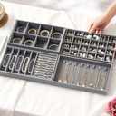 Velvet Jewelry Drawer Organizer Trays Grey Stackable Jewelry Storage Inserts Set, 4-Layer Jewelry Tray Set for Earrings, Rings, Necklaces, Bracelets with Removable Dividers for Dresser & Vanity