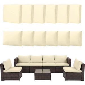 12pcs Outdoor Patio Cushion Covers Replacement, 24" Zippered Outdoor Cushion Covers Waterproof, UV Resistant & Washable Patio Furniture Cushion Covers Waterproof for Patio Sectional, Covers Only Beige