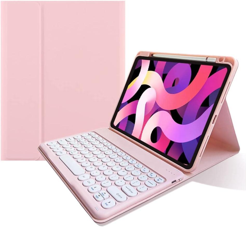 Keyboard Case for iPad mini 7 (A17 Pro)/ iPad mini 6 Detachable Color Keyboard with Pencil Charging Holder - Folio Smart Cover Round Key (Light Pink)