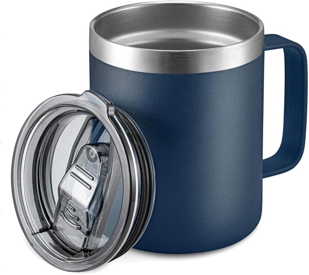 ALOUFEA 12oz Stainless Steel Insulated Coffee Mug with Handle, Double Wall Vacuum Travel Mug, Tumbler Cup with Sliding Lid, Navy (1 Count (Pack of 1), Sliding Lid: Navy)