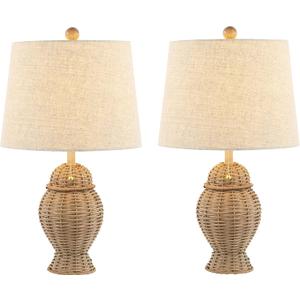 JONATHAN Y JYL4041A-SET2 Set of 2 Table Lamps Margie Wicker 20.5" Bohemian Rustic Iron LED Table Lamp Farmhouse Bedside Desk NightStand Lamp, LED Bulbs Included, Natural/Beige