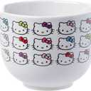 Silver Buffalo Sanrio Hello Kitty Face with Different Color Bows Pattern Ceramic Ramen Noodle Rice Bowl with Chopsticks, Microwave Safe, 20 Ounces