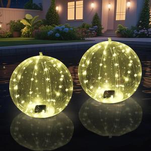 Christmas Inflatable Outdoor Decoration Lights, Solar Power Floating Pool Lights 2 Pack 14 Inch 8 Modes Waterproof Solar Ball Lights for Patio Yard Garden Lawn Xmas Decor Ornaments, Warm White