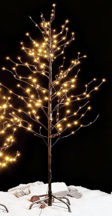 Lightshare Set of 2 Star Light Trees Christmas Decorations, Warm White Christmas Tree, Brown Branch