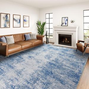 Capslpad Modern Abstract Area Rugs 8x10 Washable Rug for Living Room Non-Slip Farmhouse Rug Low Pile Soft Non-Shedding Blue Abstract Pattern Large Rugs for Bedroom Office Dining Room Farmhouse (8' x 10')