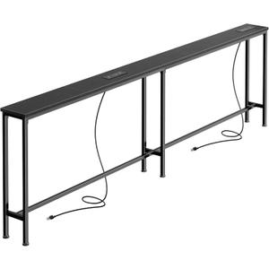 SUPERJARE 79 Inch Sofa Table with 2 Power Outlets and USB-C Ports, 5.9 Inch Narrow Console Table with Storage, Long Entryway Hallway Couch Table Behind Sofa, Small Spaces, Living Room, Black
