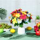 Hotop 30 Pcs Hawaiian Flower Centerpieces for Tables with Artificial Hibiscus Flowers and Artificial Palm Leaves Hawaiian Party Decorations Fake Tropical Flowers for Wedding Birthday Supplies