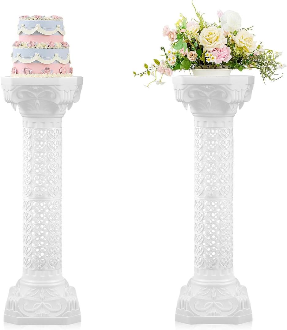 2 Pcs Wedding Roman Column Greek Pillars Stand Plastic Wedding Pillars Columns for Ceremony Flowers Plant Holder for Ceremony Event Party (Heart Shaped,10.63 x 10.63 Inches)