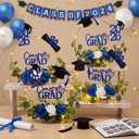 Yunsailing 8 Set 2026 Graduation Centerpiece Class of 2026 Table Photo Display Stand Decor with 8 Hoop Centerpiece 16 Toppers 48 Artificial Flowers and Leaves for Grad DIY Craft Party(White and Blue)
