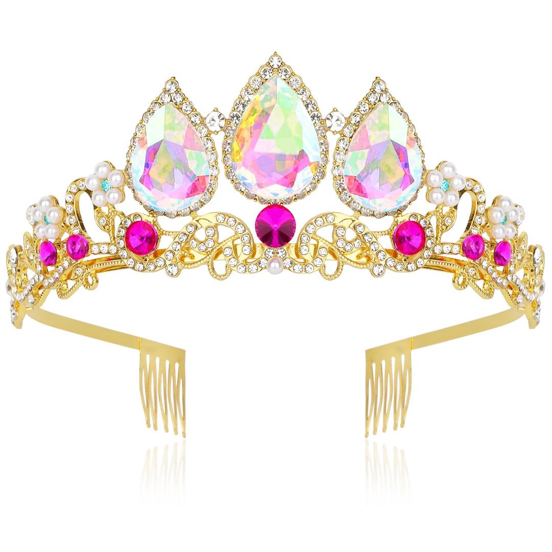 Rapunzel Crown, Princess Crown Tiara Princess Birthday Accessories Halloween (MULti-colored)