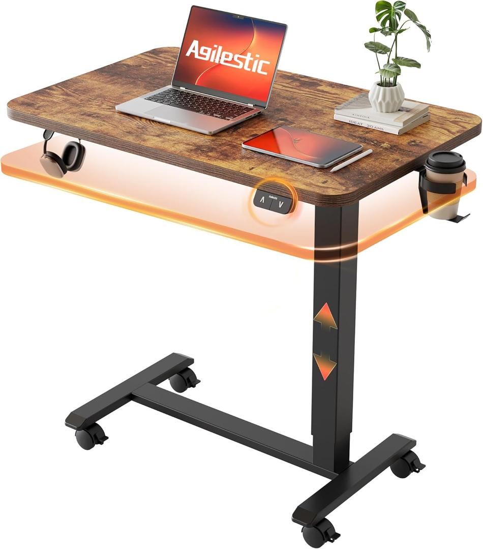Agilestic Portable Standing Desk Height Adjustable, Mobile Table with Wheels, Small Size Sit Stand Table for Laptops, Rolling Desk for Home, 26" x 15.7"Computer Workstation, Rustic Brown
