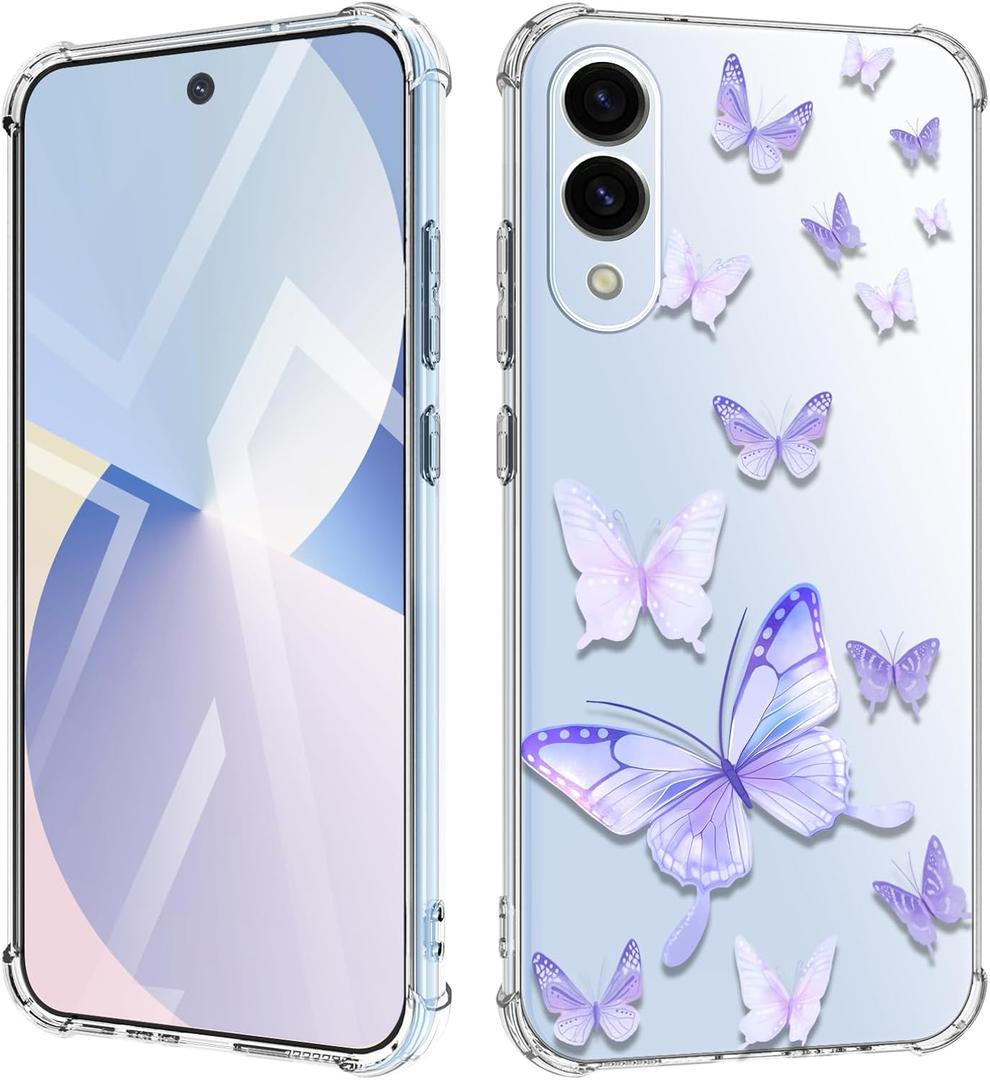 for Samsung Galaxy S25 Edge Case Flowers [Buffertech 6.65ft Military-Grade Drop Protection] [Anti Peel Off Tech] Clear TPU Bumper 5G Phone Case Cover Design (Dragonflies)