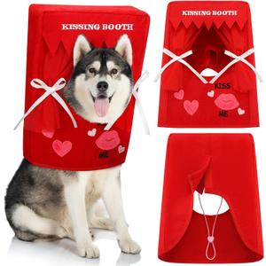 Valentine Dog Costume Kissing Booth Headpiece for Dog and Cats Cute Pup Kissing Booth Pet Headwear Costume Gift for Holiday Birthday Party(Red,L/XL)