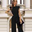 SheKiss Casual Elegant Jumpsuits For Women Dressy 2026 One Piece Short Sleeve Rompers Wide Leg Formal Business Outfits (Black, S)