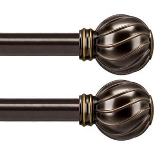 2 Pack Brown Curtain Rods Set for Windows 28 to 48 Inches Adjustable Length Heavy Duty 7/8" Diameter Window Curtain Rod with Decorative Finials for Outdoor Farmhouse Bedroom Kitchen Living Room