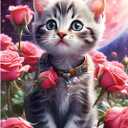 QINRUBB DIY Kitten Diamond Art Kit for Adults Beginners, Full Drill Cute Cat Diamond Painting Kits, 5D Roses Flowers Painting by Numbers DIY Craft Kits for Home Wall Decor 12x16 inch