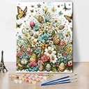 TUMOVO Paint by Numbers for Adults Beginner Springtime Garden Paint Number Kits Blooming Flowers and Btterfly Paint by Number Kits DIY Oil Painting Kits, 16x20 Inch