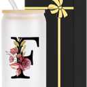 Monogrammed Glass Drinking Cup With Lid Straw Women Flight Attendant Pet Sitter Secretary Hairdress Caregiver Musicians Dancer Cheerleaders Hairstylist Nanny Hair Stylist Nail Technician Gift, F