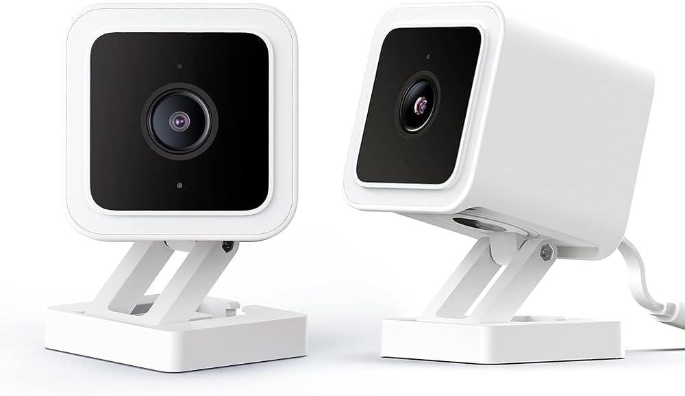 2 x WyzeCamera v3 1080p HD Indoor/Outdoor Plug-in Smart Home Security Cameras, Color Night Vision, 2-Way Audio, MicroSD Card Slot, Compatible with Alexa - White, 2-Pack