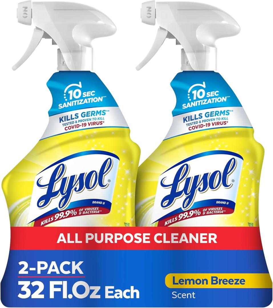 Lysol All Purpose Cleaner Spray, Multi-Purpose Disinfecting Spray, Kitchen & Bathroom Cleaner, Lemon Breeze Scent, 32 Fl Oz (Pack of 2)