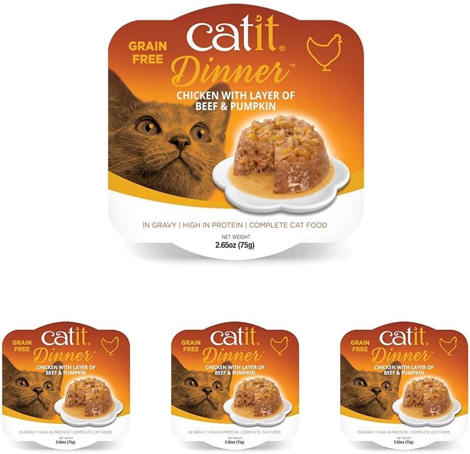 Catit Chicken Dinner with Beef & Pumpkin – Hydrating and Healthy Wet Cat Food for Cats of All Ages (Pack of 6)